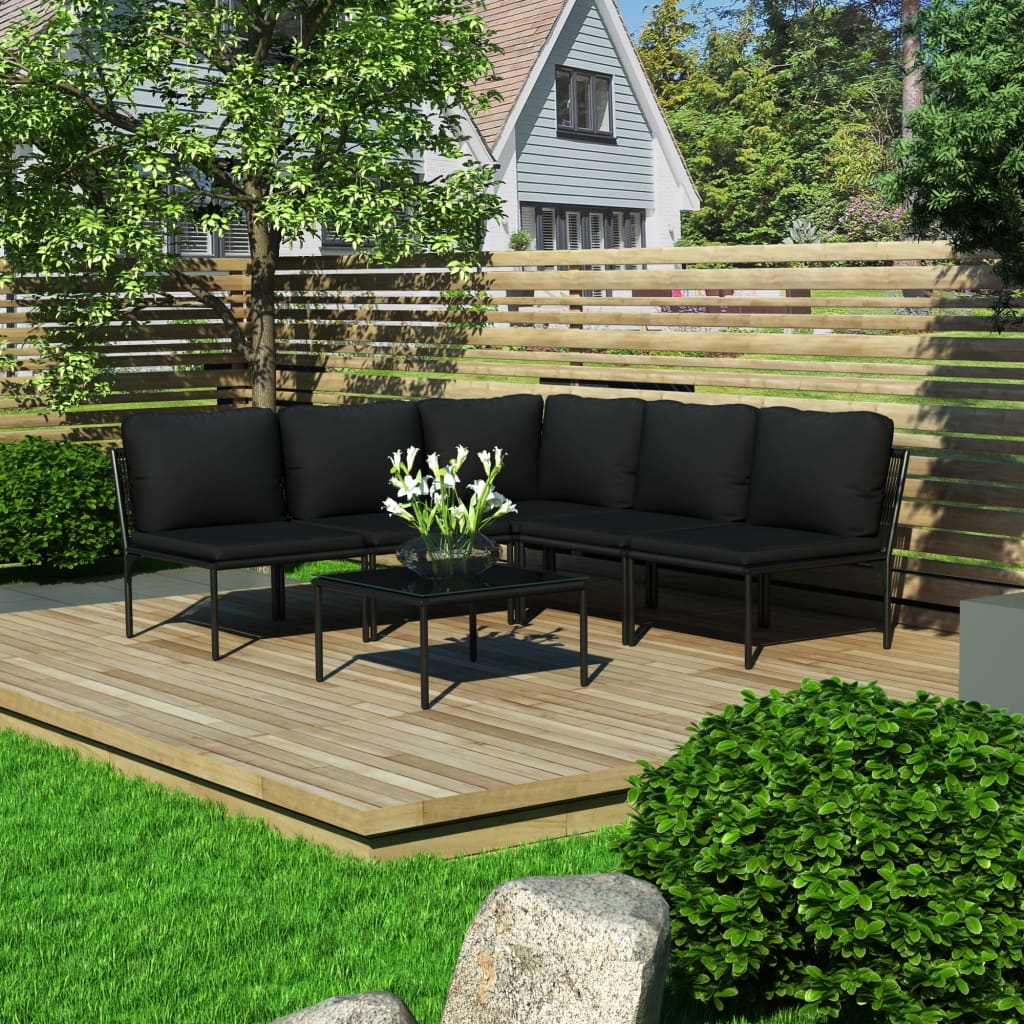 vidaXL 6-tlg. Garten-Lounge-Set mit Auflagen Schwarz PVC