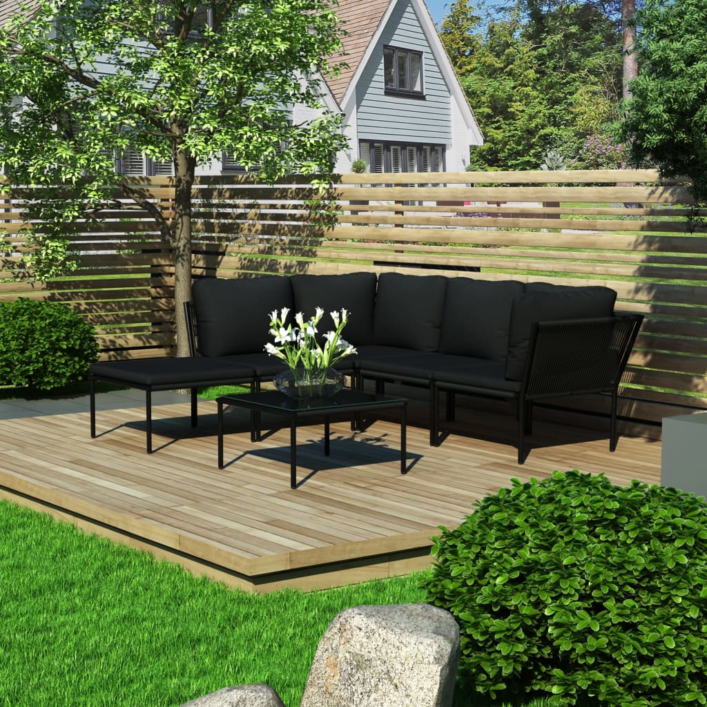 vidaXL 6-tlg. Garten-Lounge-Set mit Kissen Schwarz PVC