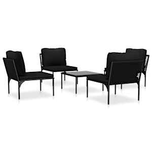vidaXL 5-osaline aiam&ouml;&ouml;blikomplekt patjadega, must, PVC