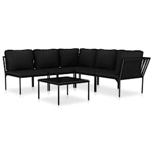 vidaXL 6-osaline aiam&ouml;&ouml;blikomplekt patjadega, must, PVC