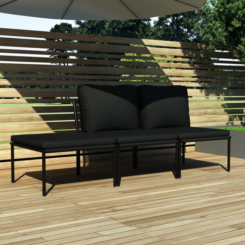 vidaXL Set mobilier de grădină cu perne, 3 piese, negru, PVC vidaXL
