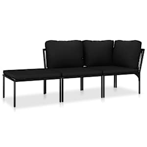 vidaXL 3-osaline aiam&ouml;&ouml;blikomplekt patjadega, must, PVC