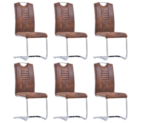 vidaXL Chaises à dîner cantilever 6 pcs Marron Similicuir daim vidaXL Chaises à dîner cantilever 6 pcs Marron Similicuir daim