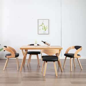 Jedilni stoli 4 kosi črni ukrivljen les in umetno usnje