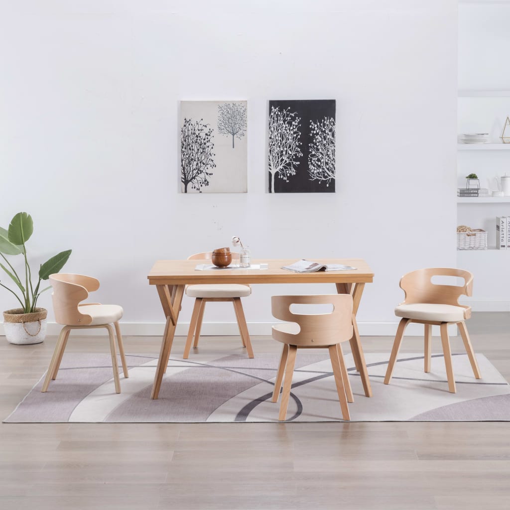 vidaXL Scaune de bucătărie, 4 buc, crem, lemn curbat & piele ecologică vidaXL imagine noua 2022