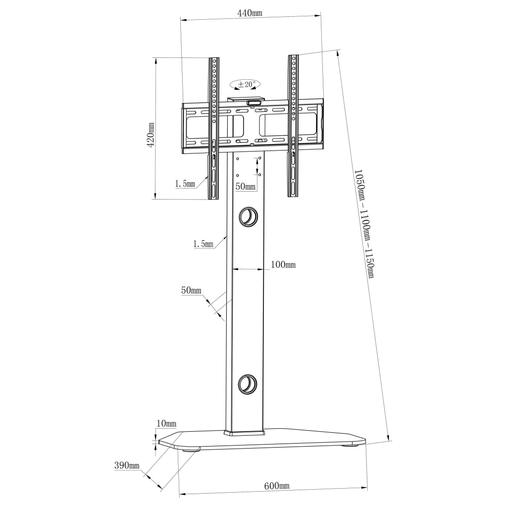 Forgatható álló TV-tartó konzol VESA 400 x 400 mm 