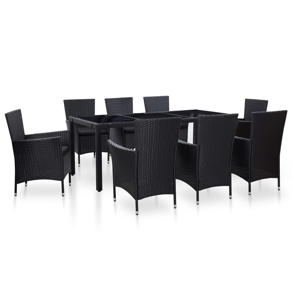 vidaXL 9-tlg. Garten-Essgruppe Poly Rattan Schwarz