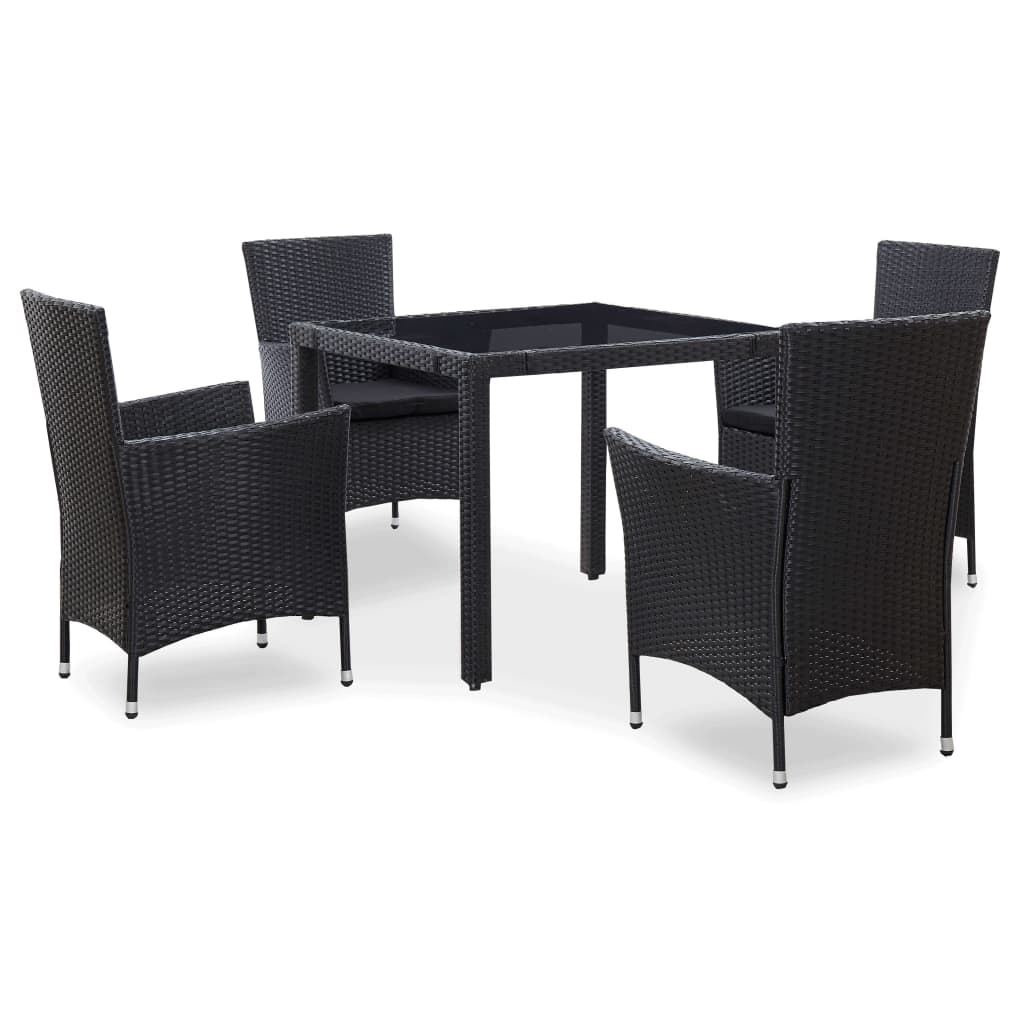 vidaXL Set de mobilier de exterior, 5 piese, negru, poliratan