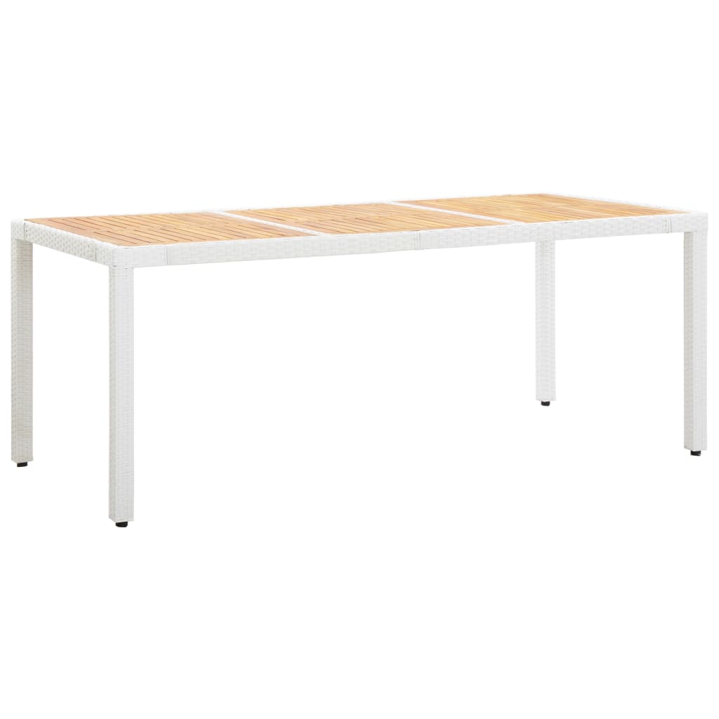 

vidaXL Patio Table White 74.8"x35.4"x29.5" Poly Rattan and Solid Acacia Wood