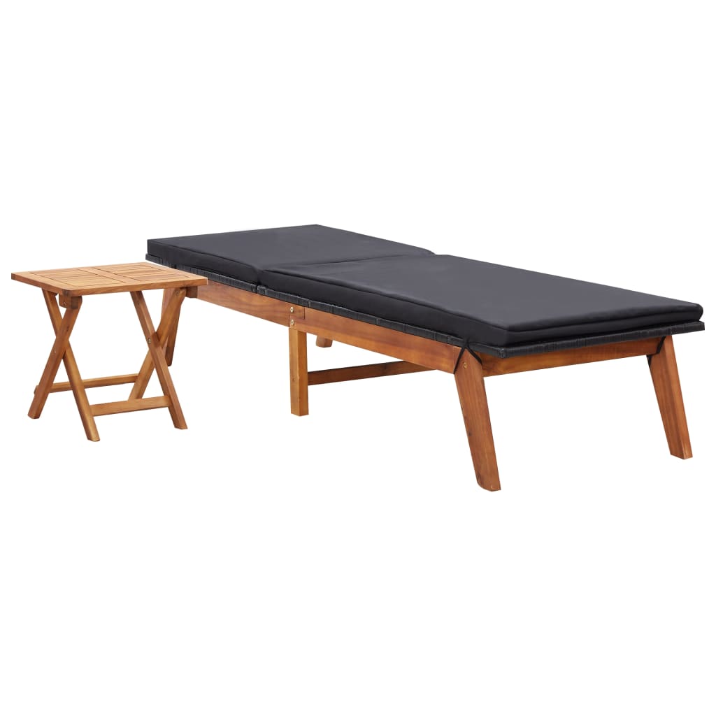 

vidaXL Ligbed met tafel poly rattan en massief acaciahout