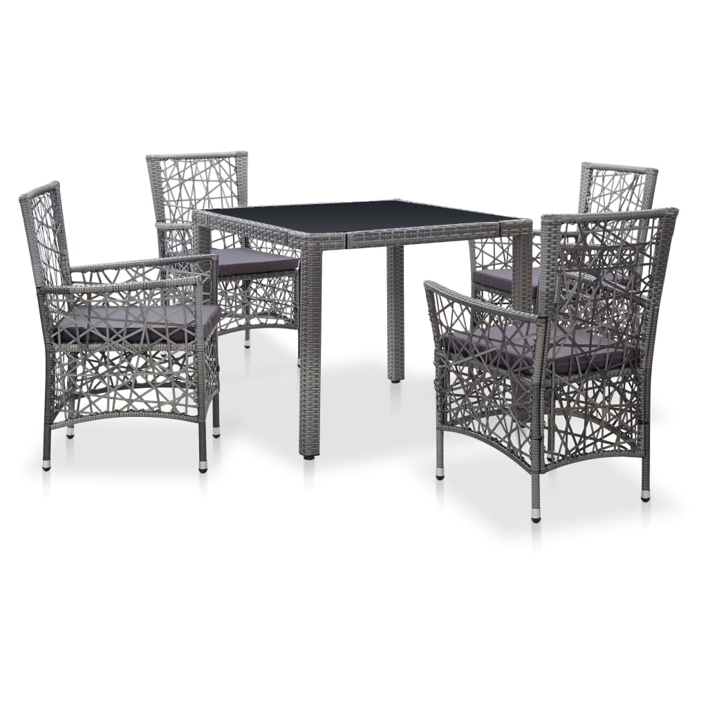 VidaXL 5 Piece Patio Dining Set Poly Rattan Gray