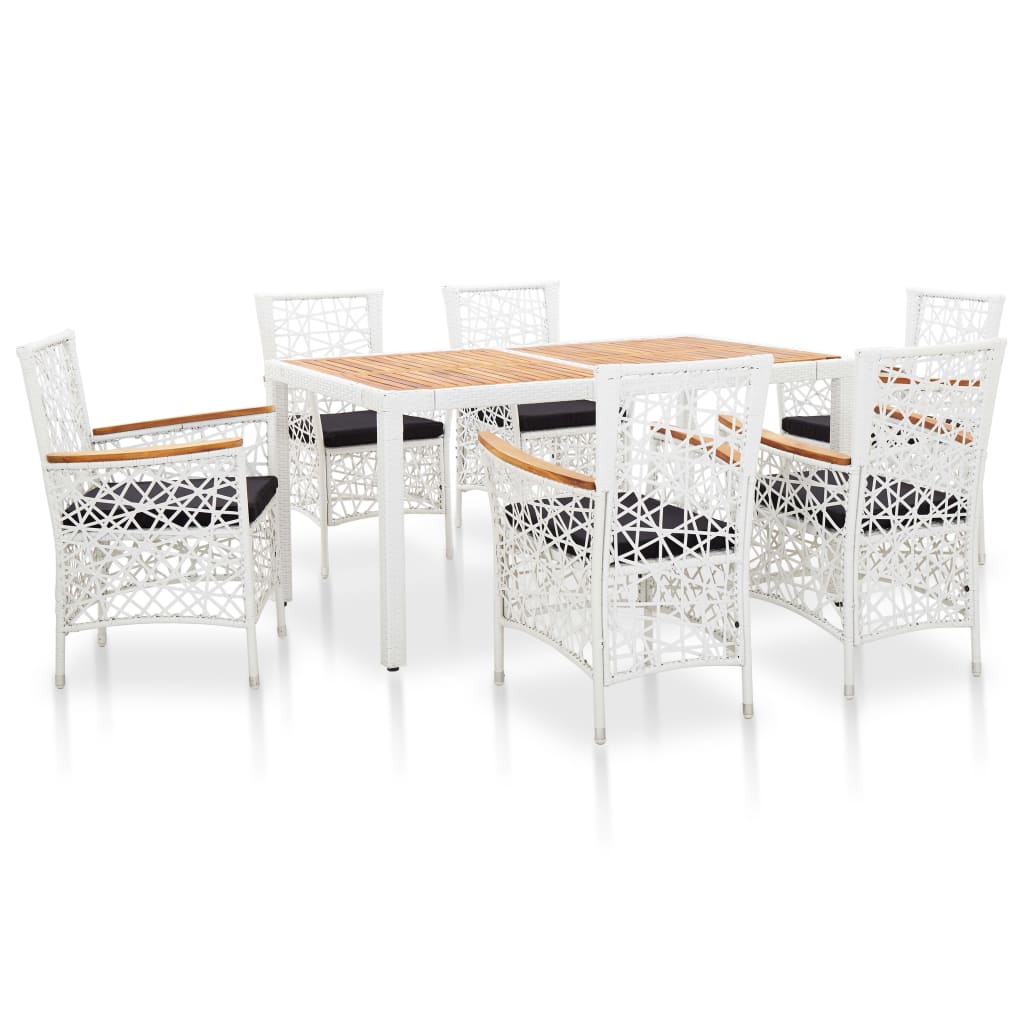 VidaXL 7 Piece Patio Dining Set Poly Rattan White