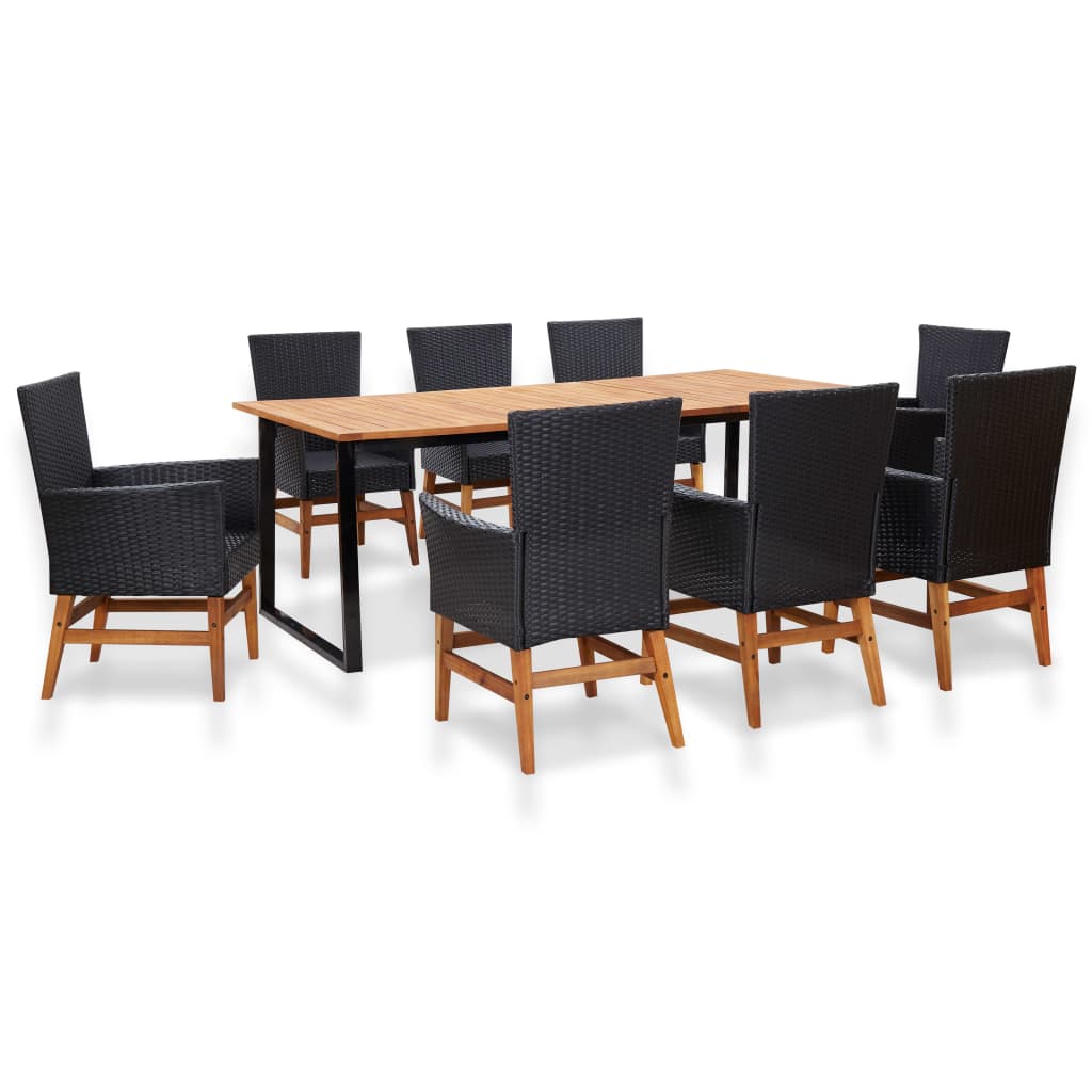 

vidaXL 9 Piece Patio Dining Set Poly Rattan and Acacia Wood Black