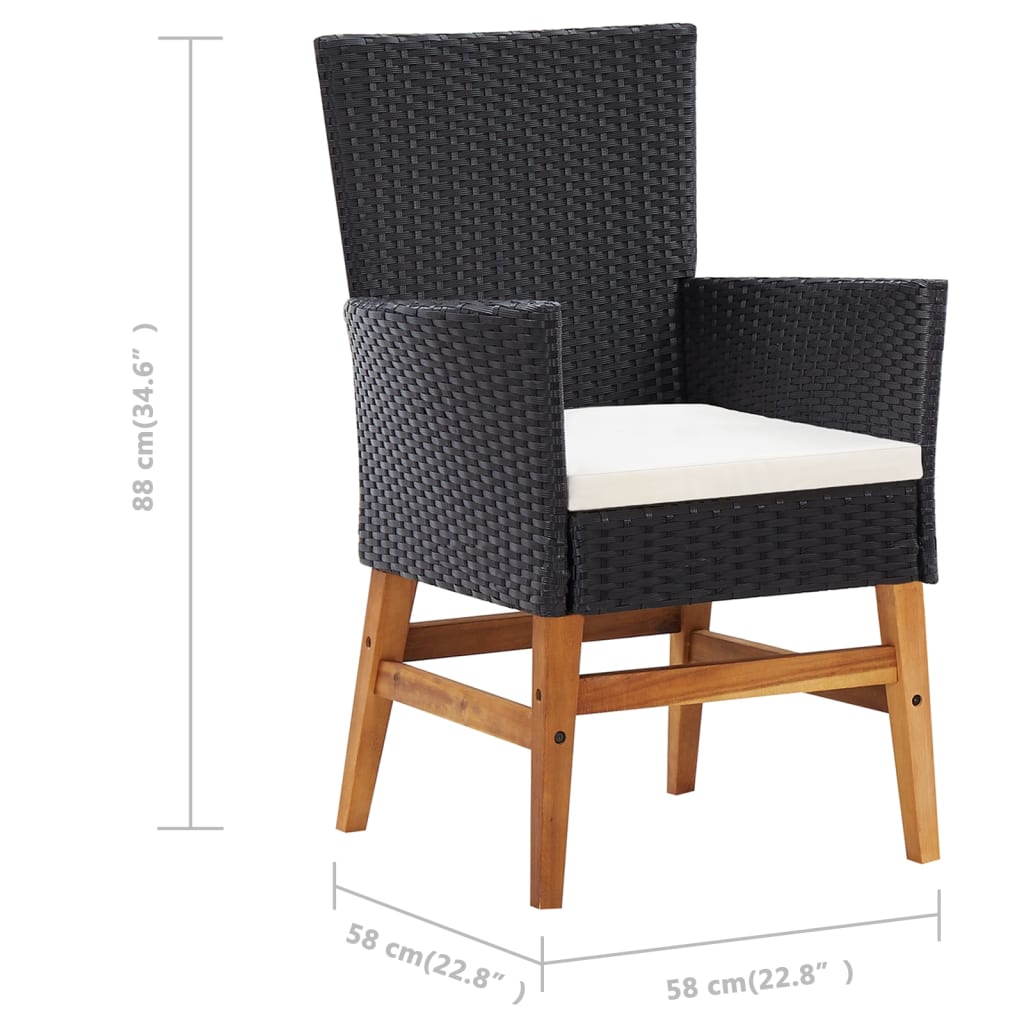 Set mobilier de exterior, 9 piese negru, poliratan, lemn acacia