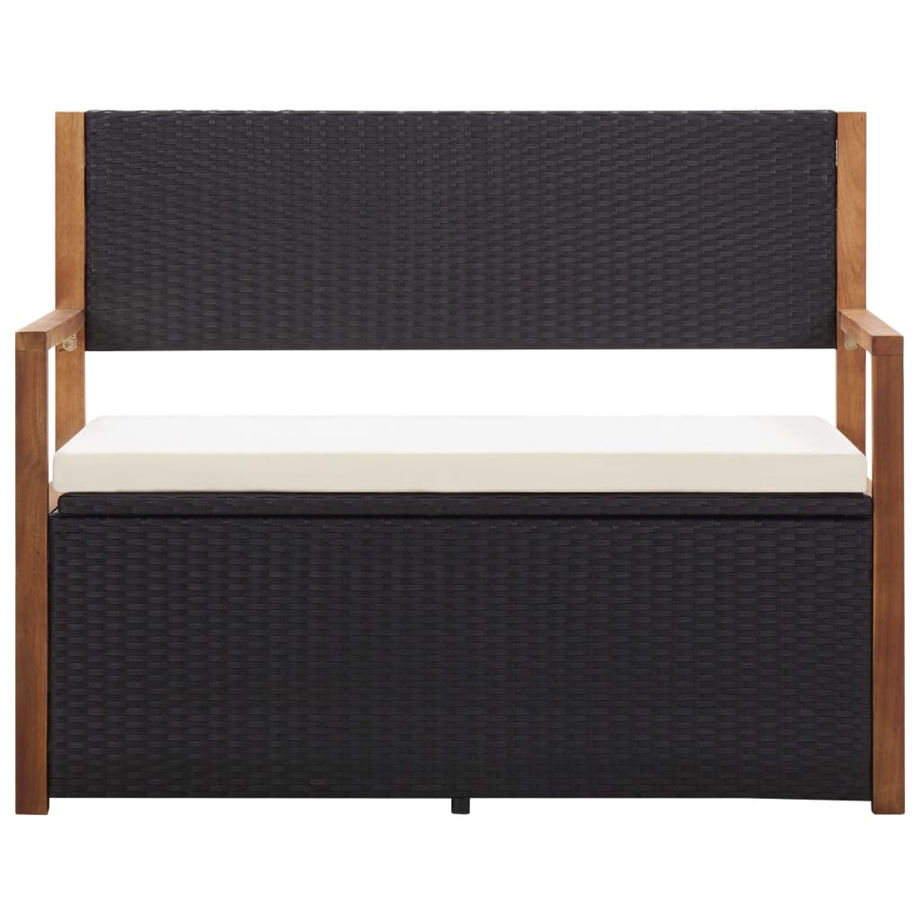 vidaXL fekete polyrattan és tömör akácfa tárolópad 115 cm