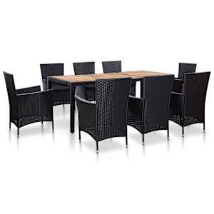 Zunanja jedilna garnitura z blazinami 9-delna poli ratan črna