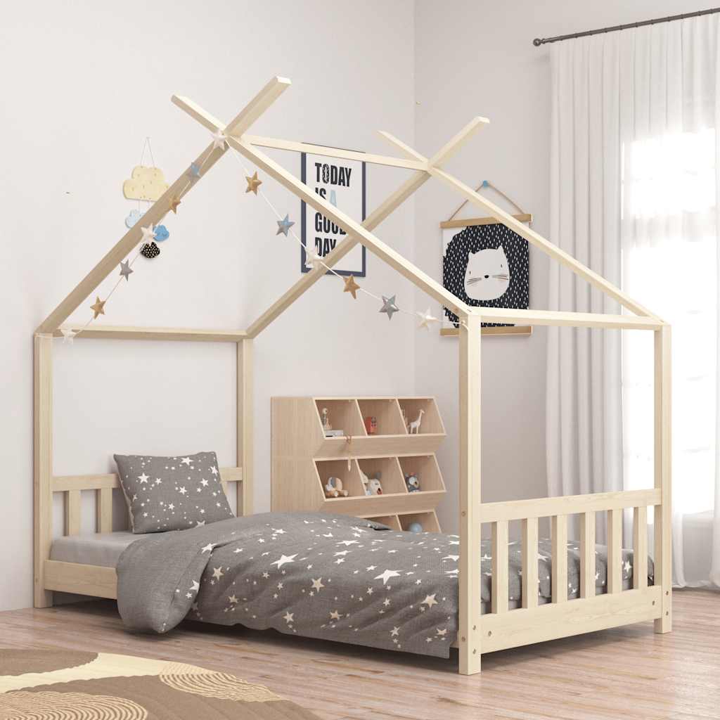 Sengestel til børneseng 70 x 140 cm - massivt fyrretræ i husdesign