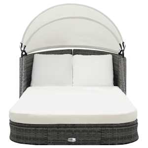 vidaXL Saulės gultas su stogeliu, antracito spalvos, poliratanas