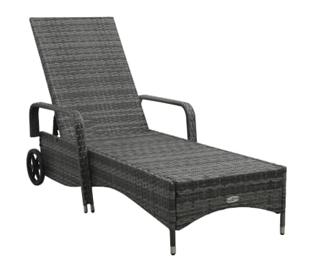 vidaXL Saulės gultas su ratukais, antracito spalvos, poliratanas