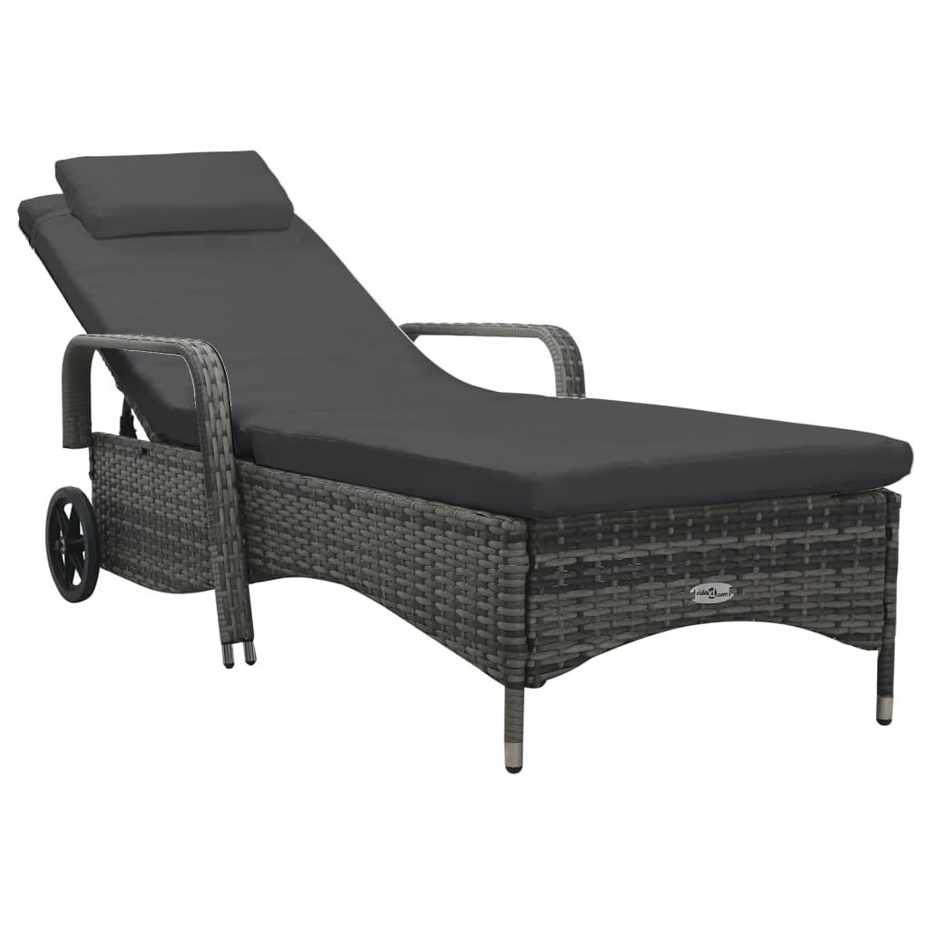 Sun Lounger with Wheels Poly Rattan Grey