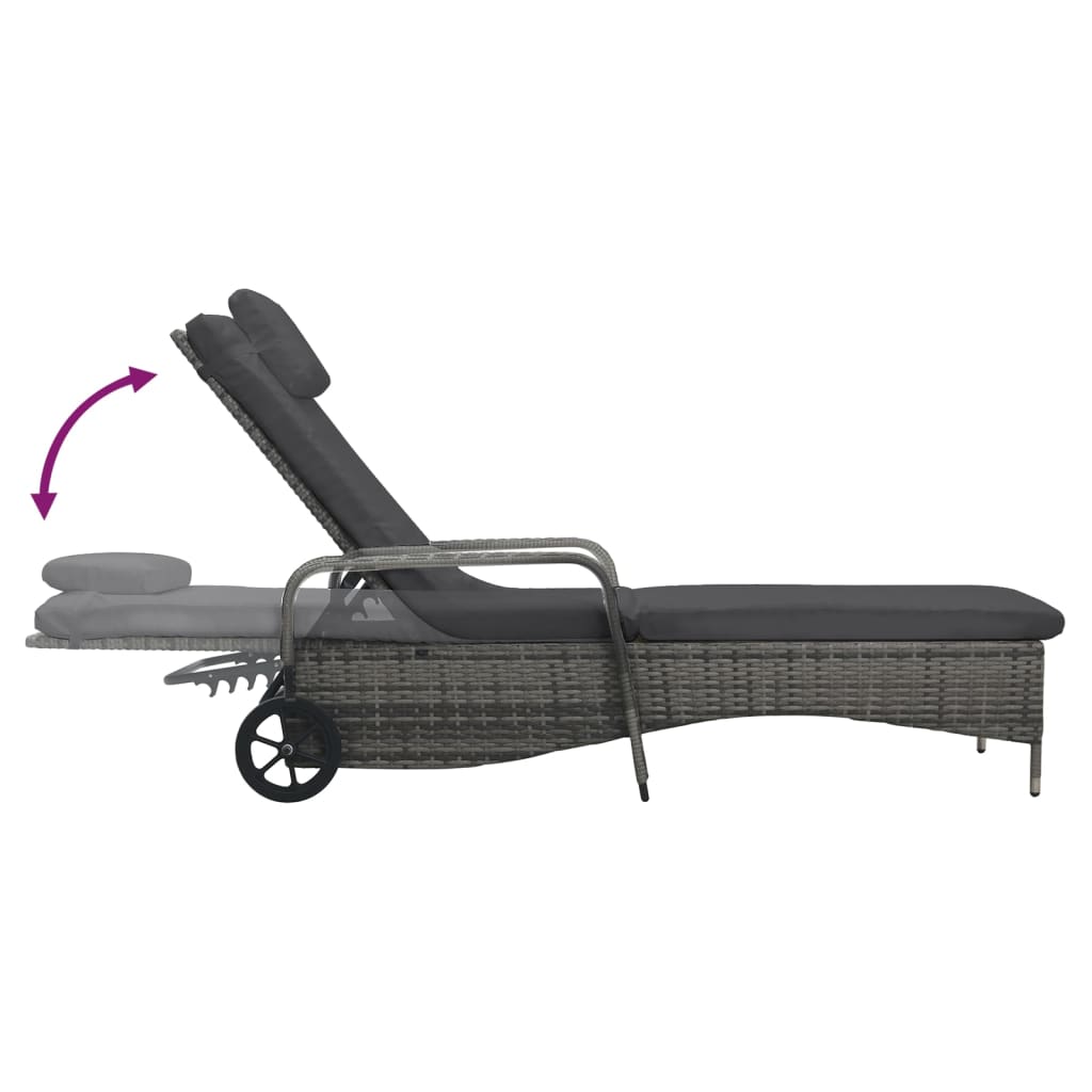 vidaXL Ligbed met wieltjes poly rattan grijs afbeelding