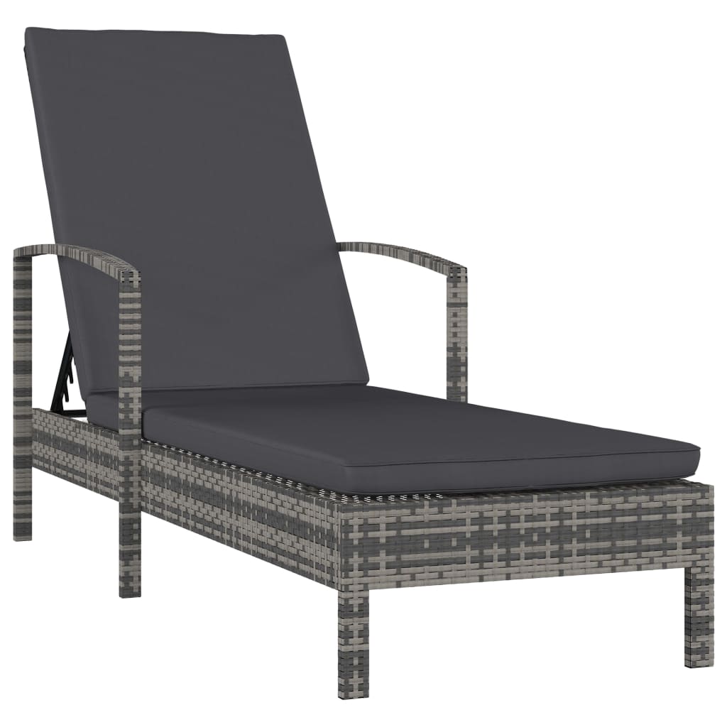 

vidaXL Sun Lounger with Armrests Poly Rattan Gray