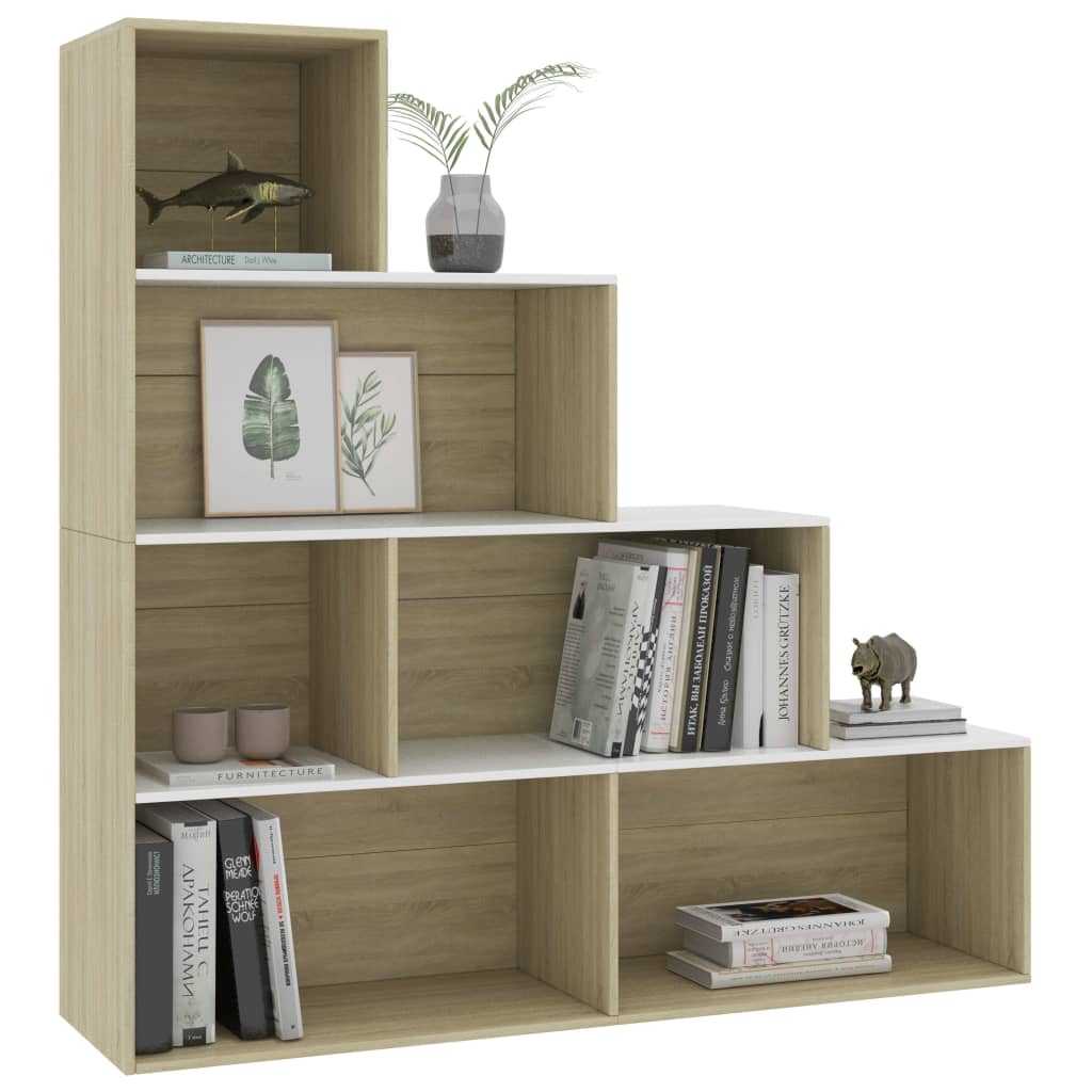 vidaXL Book Cabinet/Room Divider White and Sonoma Oak 61"x9.4"x63" Engineered Wood