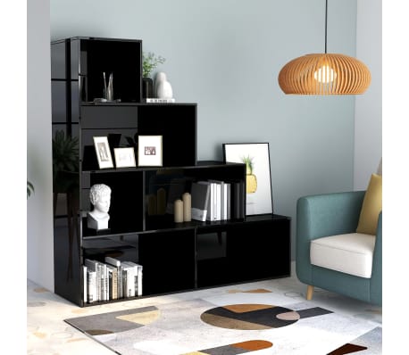 Vidaxl Bibliotheque Separateur De Piece Noir Brillant 155x24x160 Cm Vidaxl Be