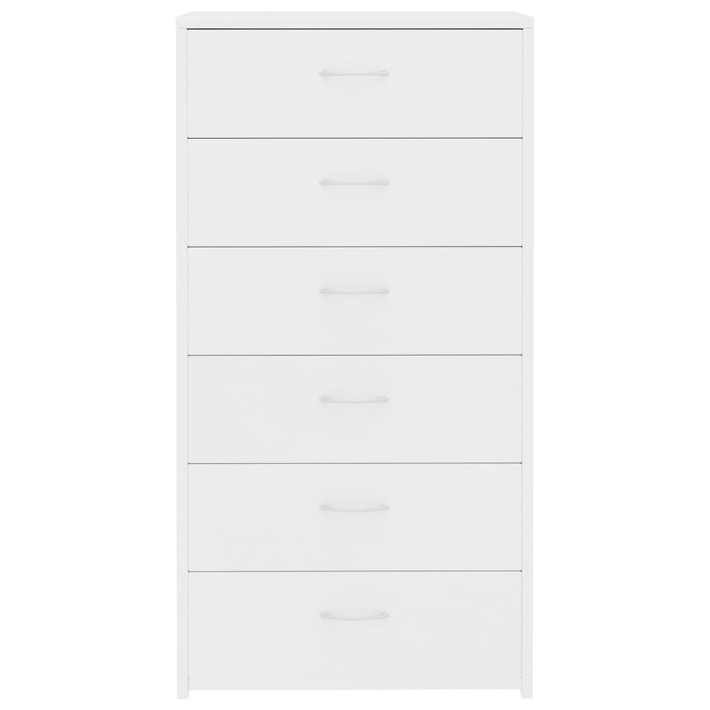6-fiókos fehér forgácslap tálalószekrény 50 x 34 x 96 cm 