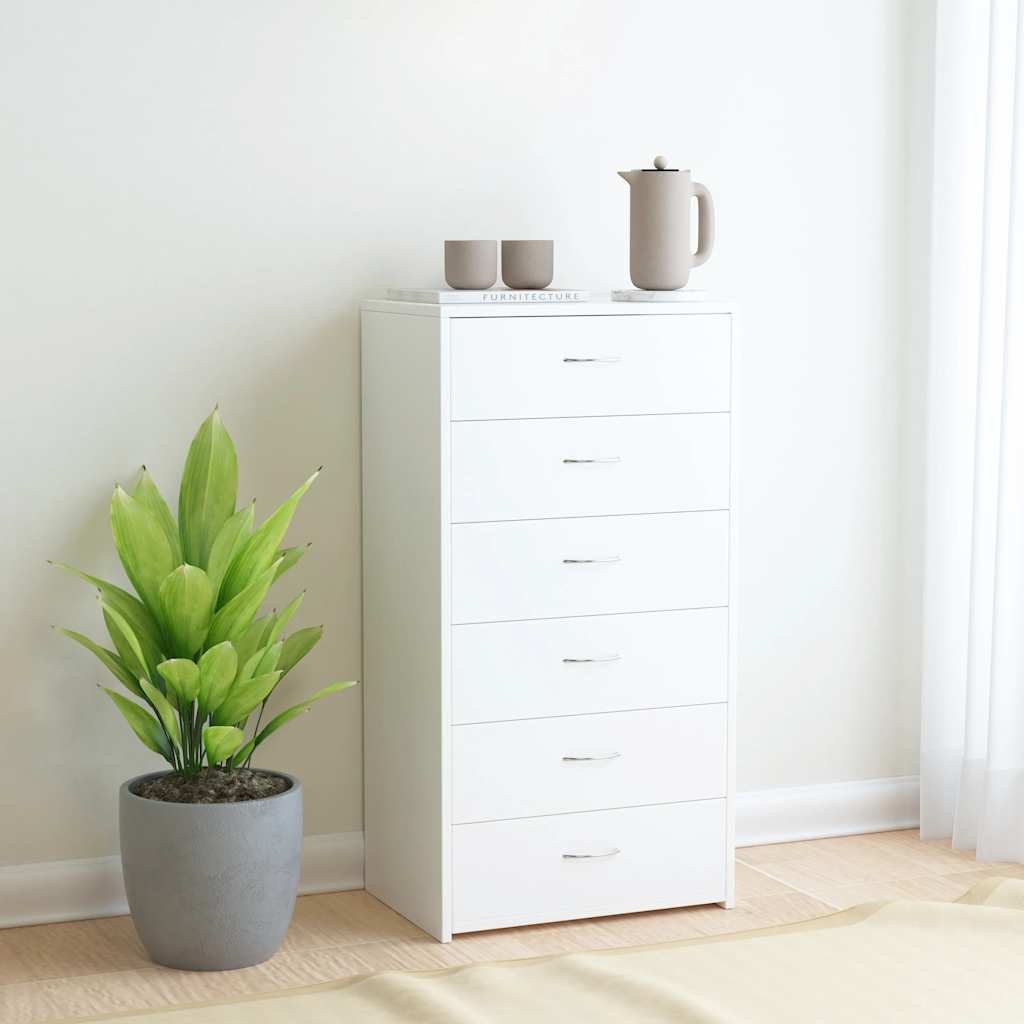 vidaXL Komoda, 6 szuflad, bia�a, 50x34x96 cm, materia� drewnopochodny