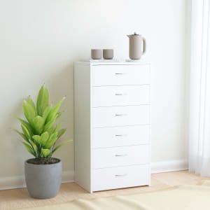Příborník se 6 zásuvkami bílý 50 x 34 x 96 cm kompozitní dřevo
