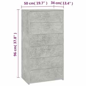 Příborník se 6 zásuvkami betonově šedý 50 x 34 x 96 cm kompozit - obrázek 6