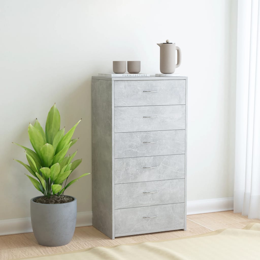 vidaXL Komoda, 6 szuflad, betonowa szaro��, 50x34x96 cm