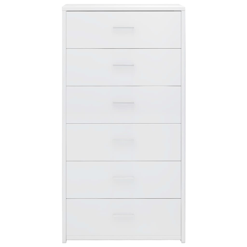 6-fiókos magasfényű fehér forgácslap tálalószekrény 50x34x96 cm 