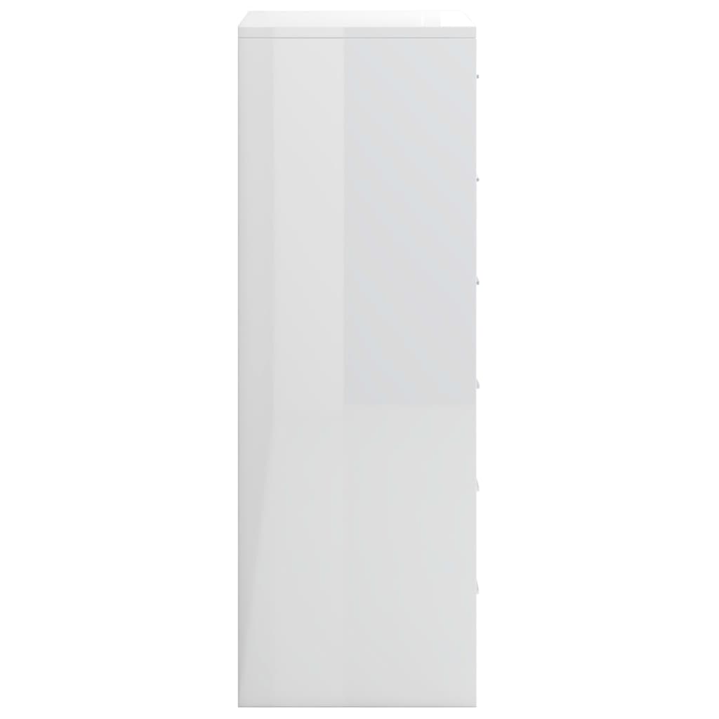 6-fiókos magasfényű fehér forgácslap tálalószekrény 50x34x96 cm 