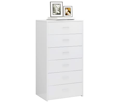 vidaXL Skjenk med 6 skuffer høyglans hvit 50x34x96 cm konstruert tre