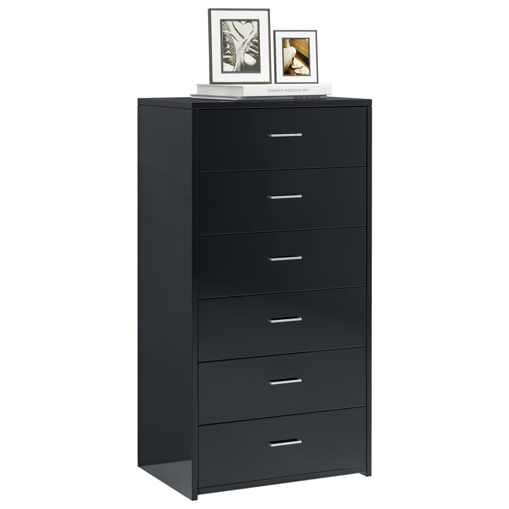 vidaXL Buffet avec 6 tiroirs Noir brillant 50x34x96 cm Aggloméré