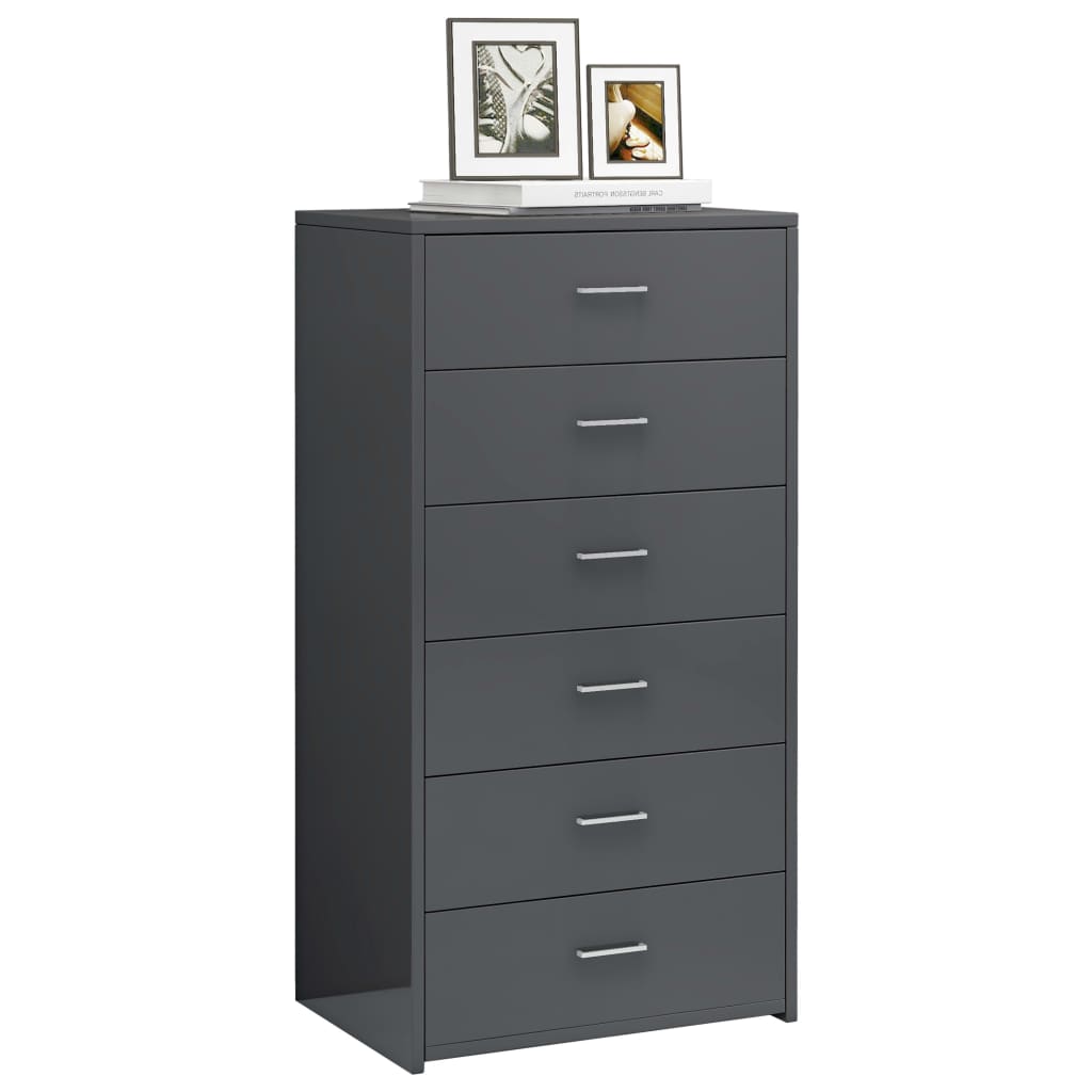 

vidaXL Dressoir met 6 lades 50x34x96 cm spaanplaat hoogglans grijs