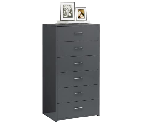 vidaXL Συρταριέρα με 6 Συρτάρια Γυαλιστ. Γκρι 50x34x96 εκ. Μοριοσανίδα