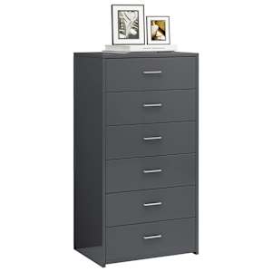 vidaXL Συρταριέρα με 6 Συρτάρια Γυαλιστ. Γκρι 50x34x96 εκ. Μοριοσανίδα
