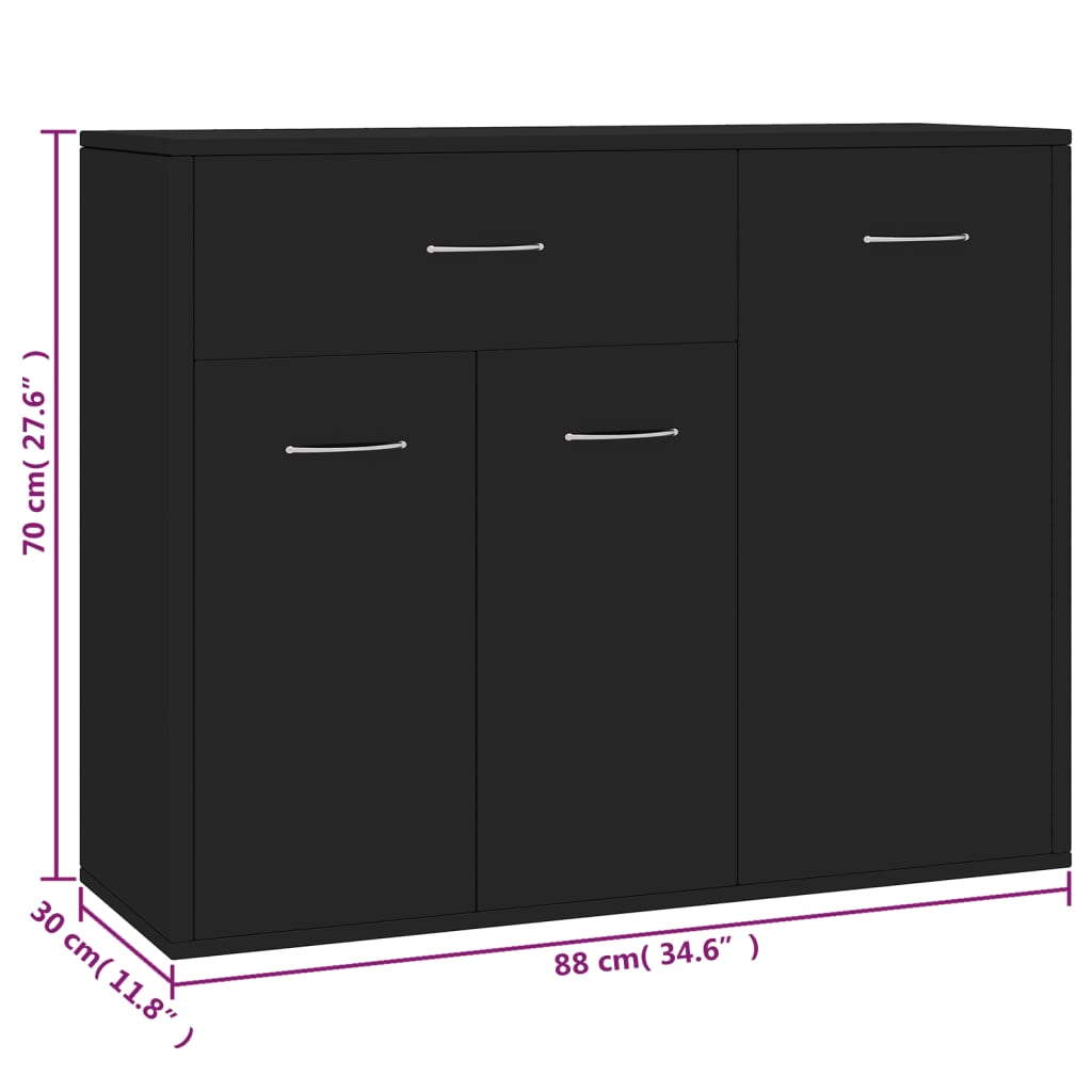 Fekete forgácslap tálalószekrény 88 x 30 x 70 cm 