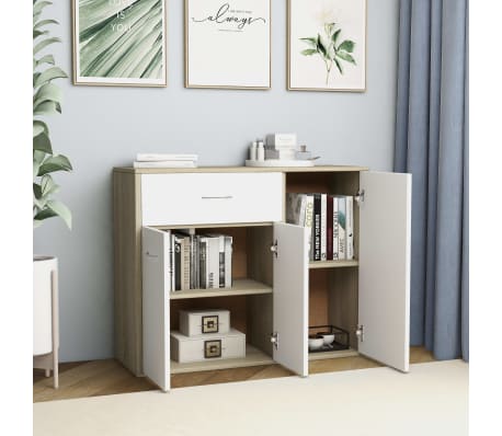 vidaXL &Scaron;oninė spintelė, balta ir ąžuolo, 88x30x70cm, apdirbta mediena