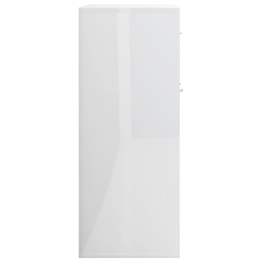 Magasfényű fehér forgácslap tálalószekrény 88 x 30 x 70 cm 
