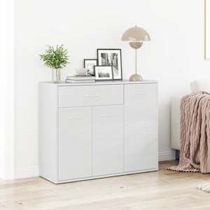 Komoda visok sijaj bela 88x30x70 cm iverna plošča