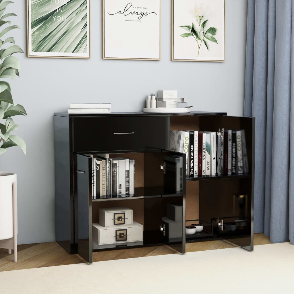 

vidaXL Dressoir 88x30x70 cm spaanplaat hoogglans zwart