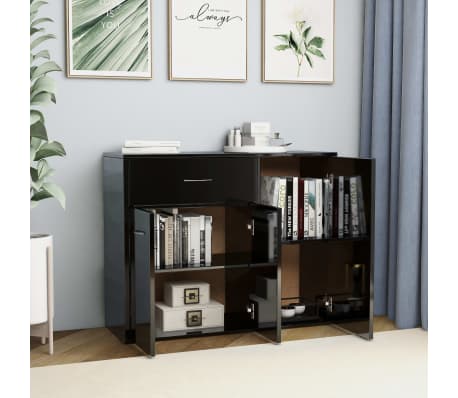 vidaXL &Scaron;oninė spintelė, juodos spalvos, 88x30x70cm, MDP, ypač blizgi