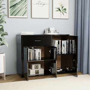 vidaXL &Scaron;oninė spintelė, juodos spalvos, 88x30x70cm, MDP, ypač blizgi