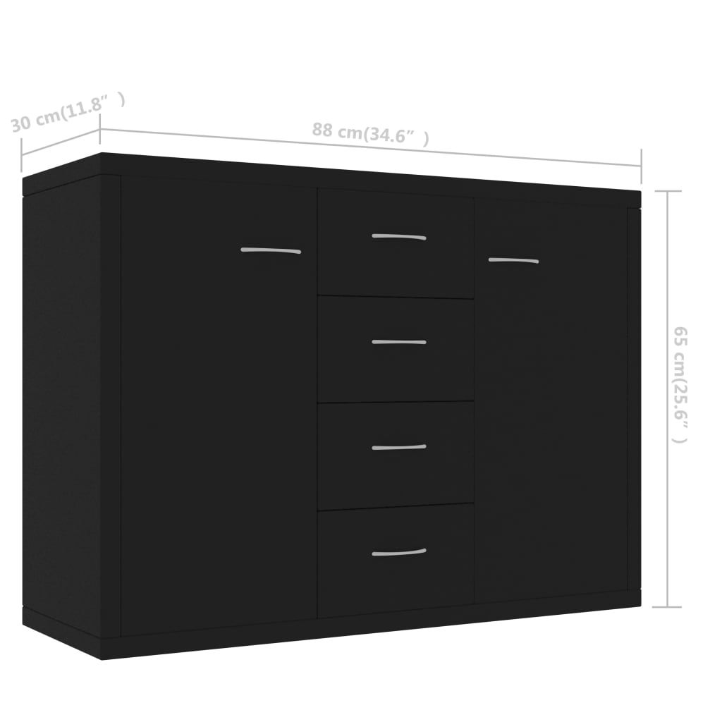 Fekete forgácslap tálalószekrény 88 x 30 x 65 cm 