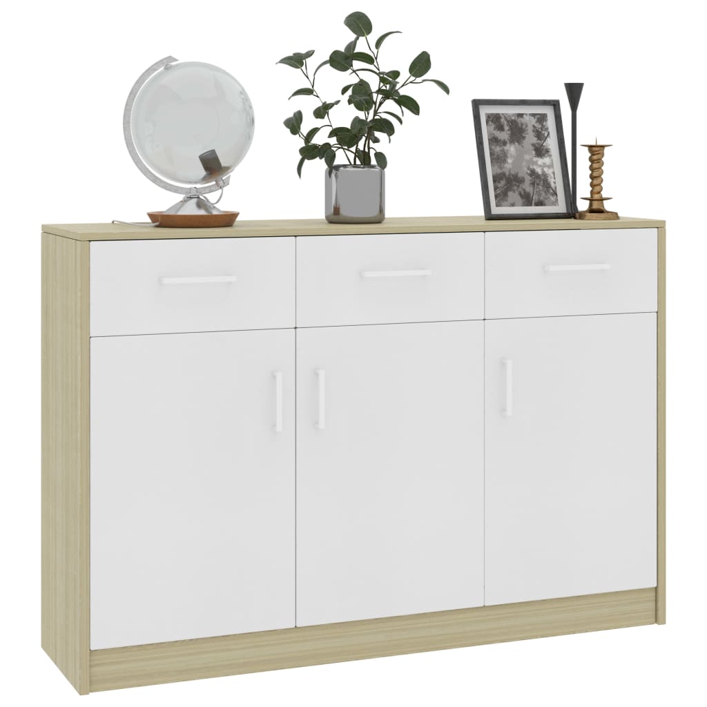 vidaXL Sideboard White and Sonoma Oak 43.3"x11.8"x29.5" Chipboard