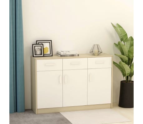 vidaXL Skjenk hvit og sonoma eik 110x30x75 cm konstruert tre